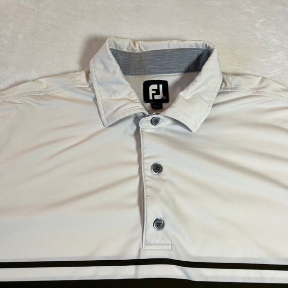 FootJoy Stripe Color Block Short Sleeve Self Collar Polo Size L Golf Lightweight - Picture 3 of 10